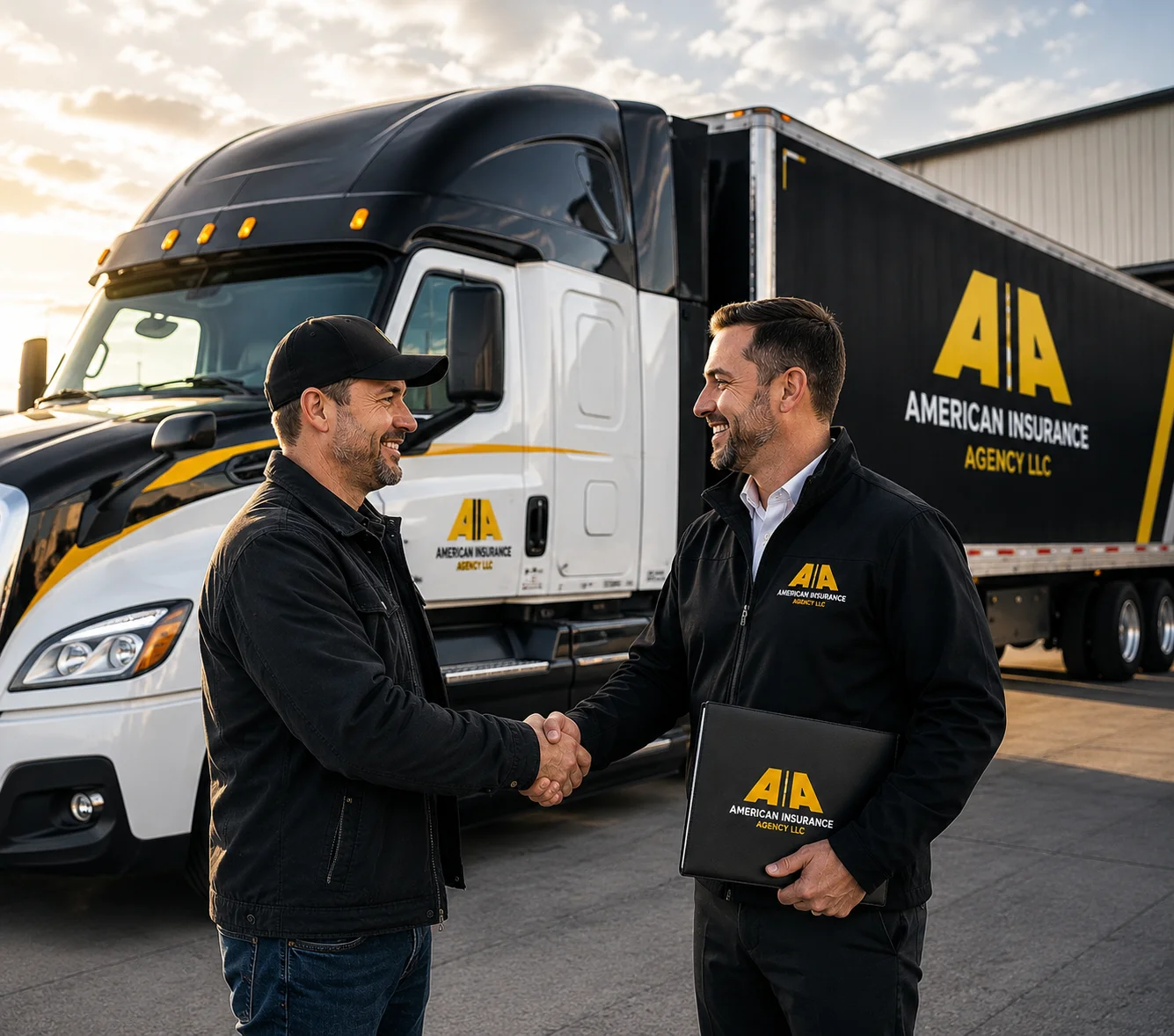 Commercial truck insurance agent helping fleet owner